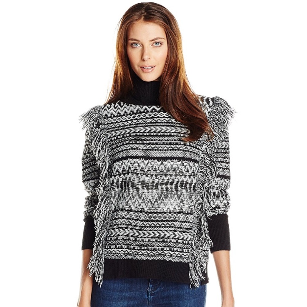 Minkpink Black and White Fringe Sweater